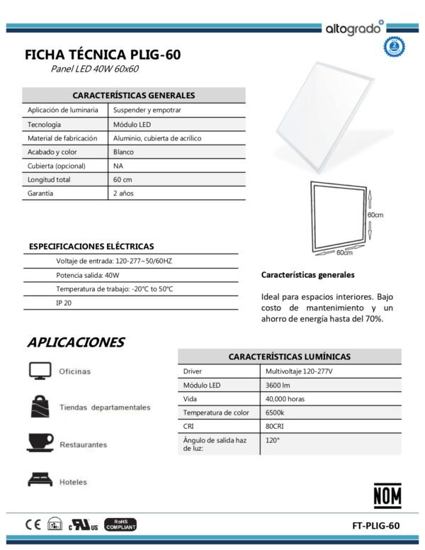 Plig PLIG-60 Panel LED 40W 60x60 PLIG-60 | altogrado