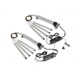 Kits de ajuste de altura eléctrico con columnas plateadas y cables, parte de los Productos SUSPA.