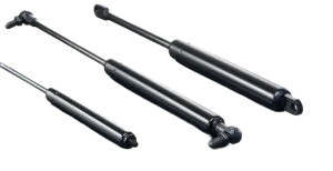 Variedad de resortes de gas mostrando sus vástagos delgados en color negroejemplo de sistema Suspa