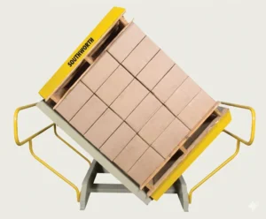 Vista lateral del producto PalletPal Rotator-Inverters en donde se puede ver como está medio inclinado.