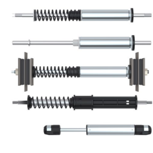 Vistas técnicas de amortiguadores de fricción de la línea de Productos SUSPA, mostrando el interior del amortiguador